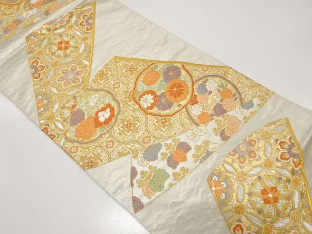 JAPANESE KIMONO / ANTIQUE FUKURO OBI / SILK / WOVEN FLOWER ROUNDEL